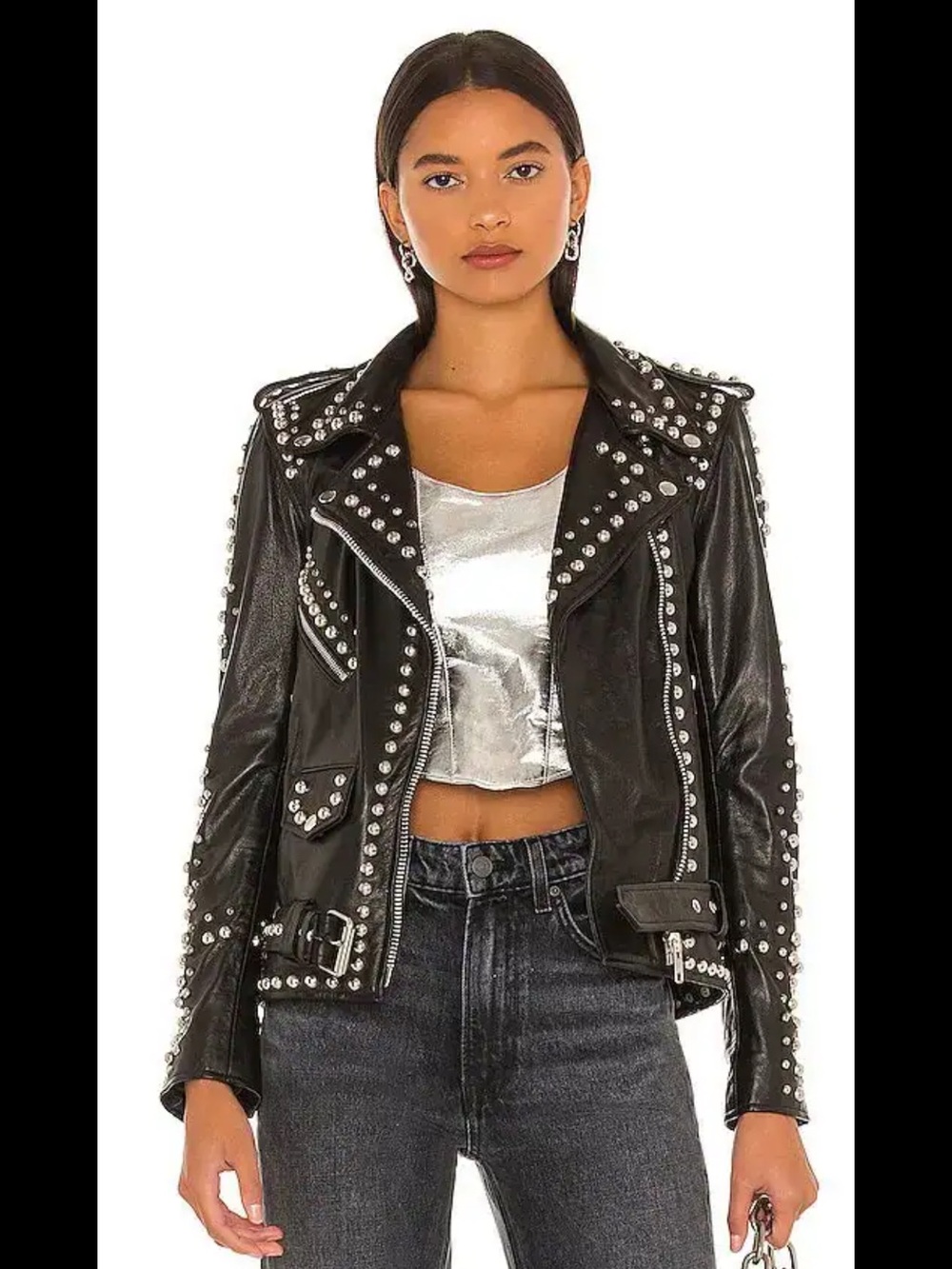 Understated Leather Western Dome Studded Jacket in Black